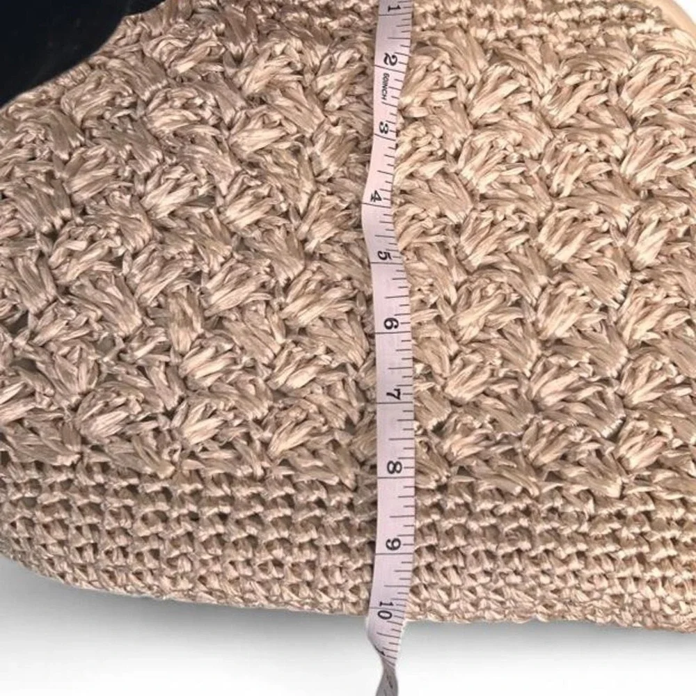 Vintage Raffia Crochet Frame Handbag Cream Woven Granny Coastal Bohemian